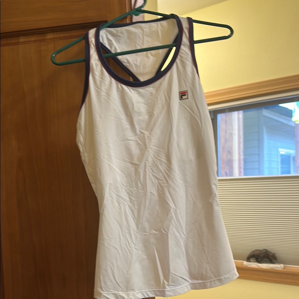 Fila Women's White Tank Top with Navy Trim